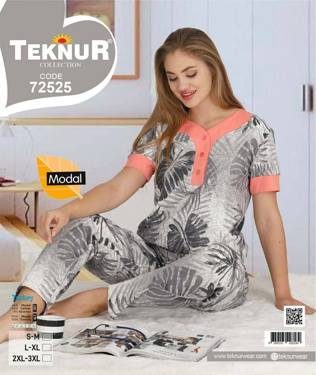 تکنور | Teknur - ست تیشرت و شلوار راحتی زنانه سایز بزرگ 72525 ترک