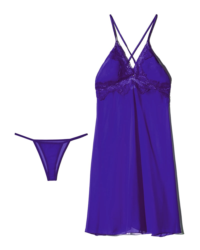 لباس خواب زنانه حریر ان بی بی 3246 آبی کاربنی