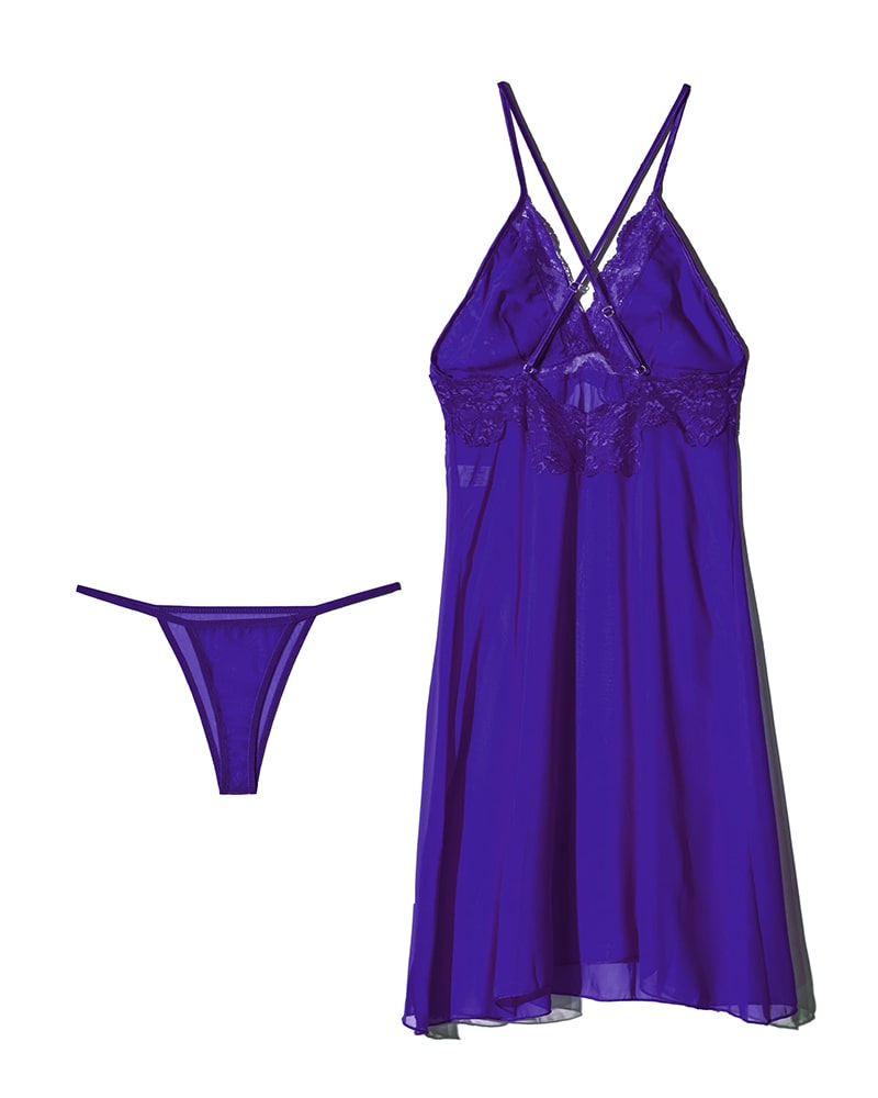 لباس خواب زنانه حریر ان بی بی 3246 آبی کاربنی - Thumbnail