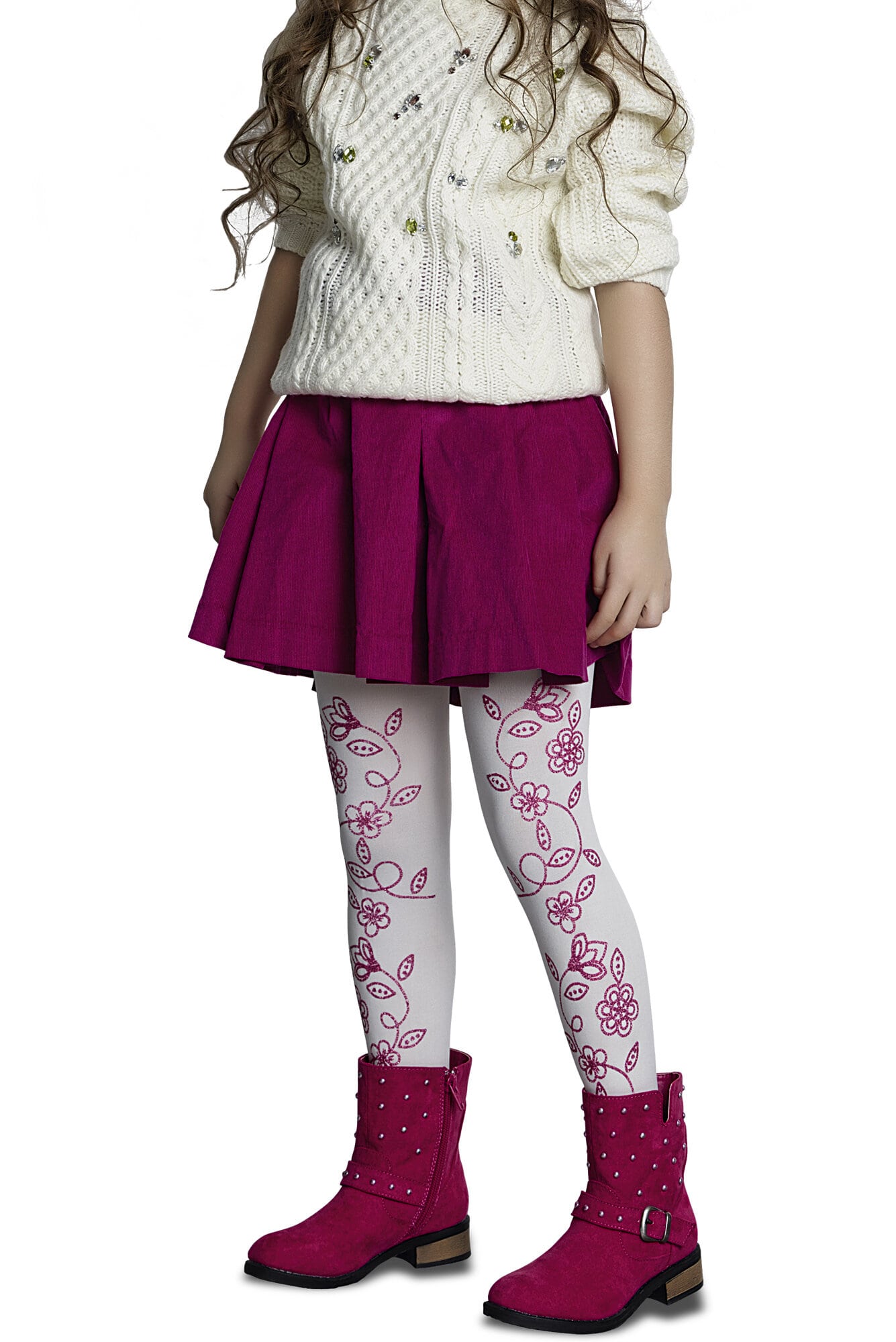 جوراب شلواری طرح‌دار دخترانه پنتی‌ Ivy وانیلی - Thumbnail