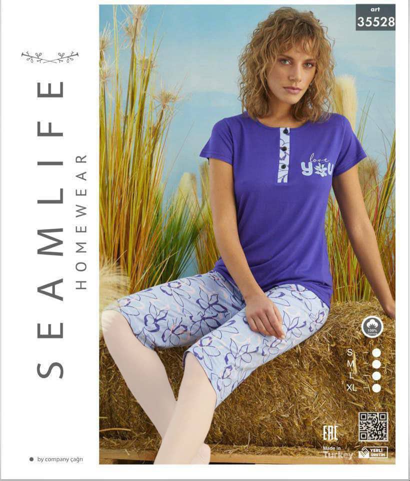 سیم لایف | SEAMLIFE - ست تی شرت و شلوارک راحتی آبی زنانه 35528 سیم لایف