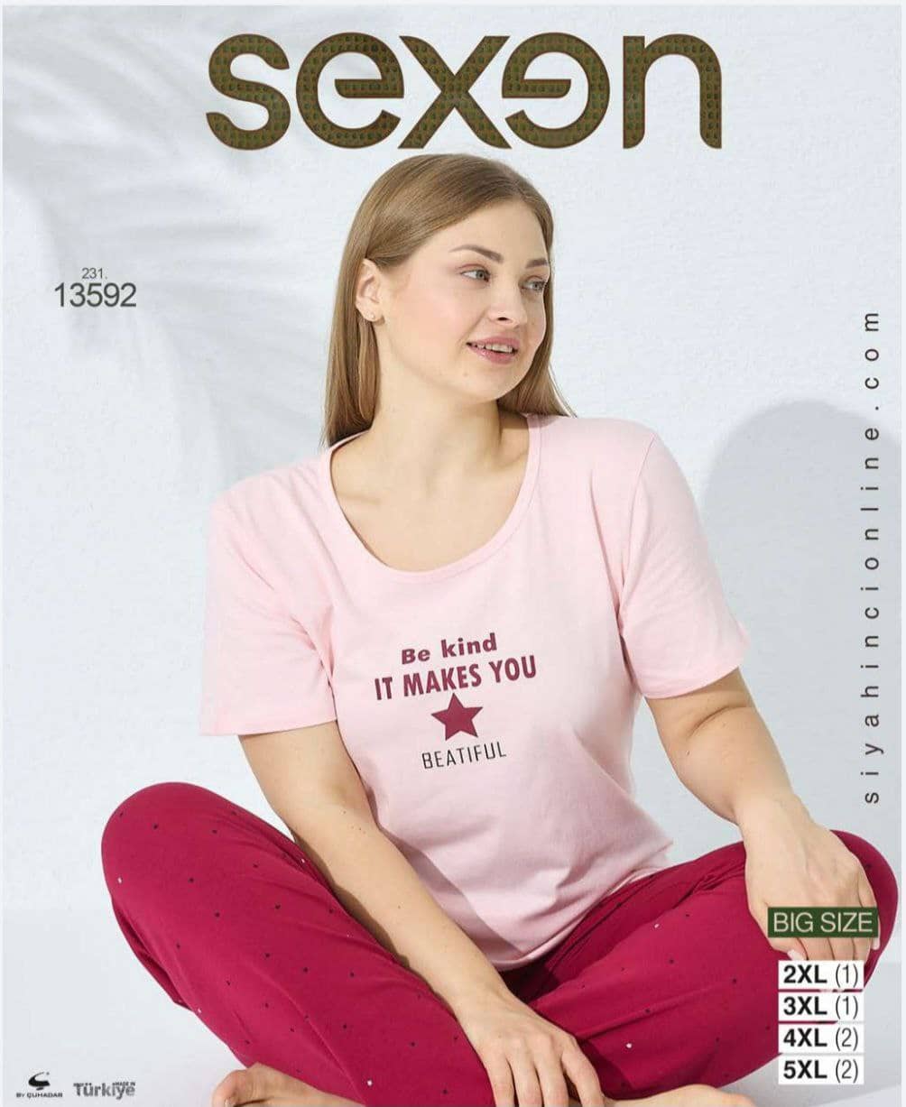 سکسن | Sexen - ست تی شرت و شلوار راحتی زنانه سایز بزرگ 13592 ترک
