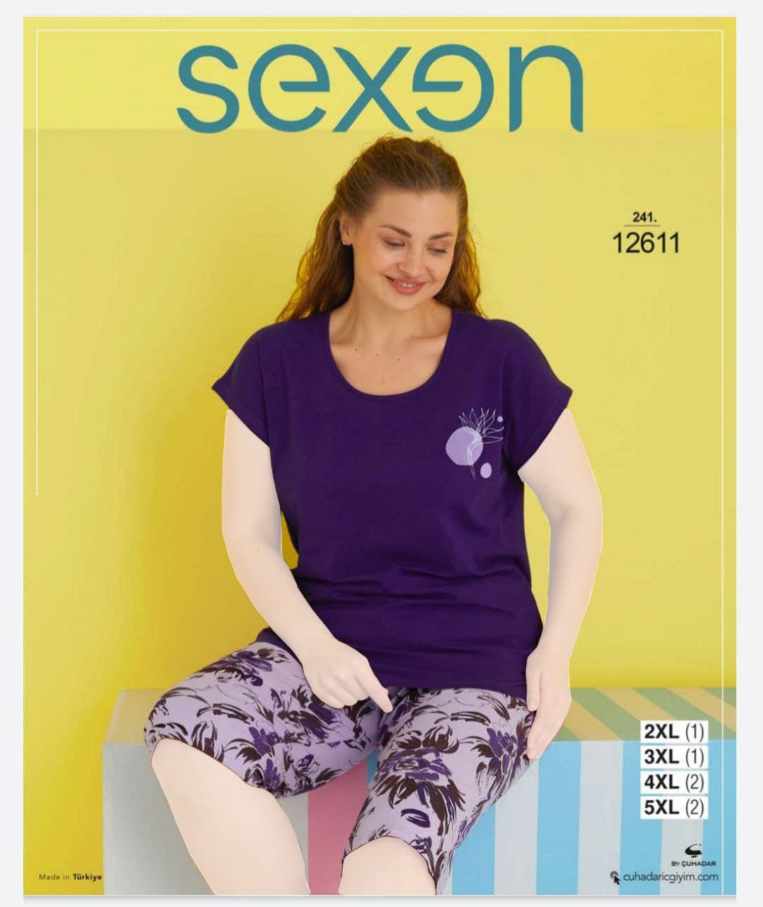 سکسن | Sexen - ست تیشرت و شلوارک تابستانی زنانه سایز بزرگ 12611 ترک