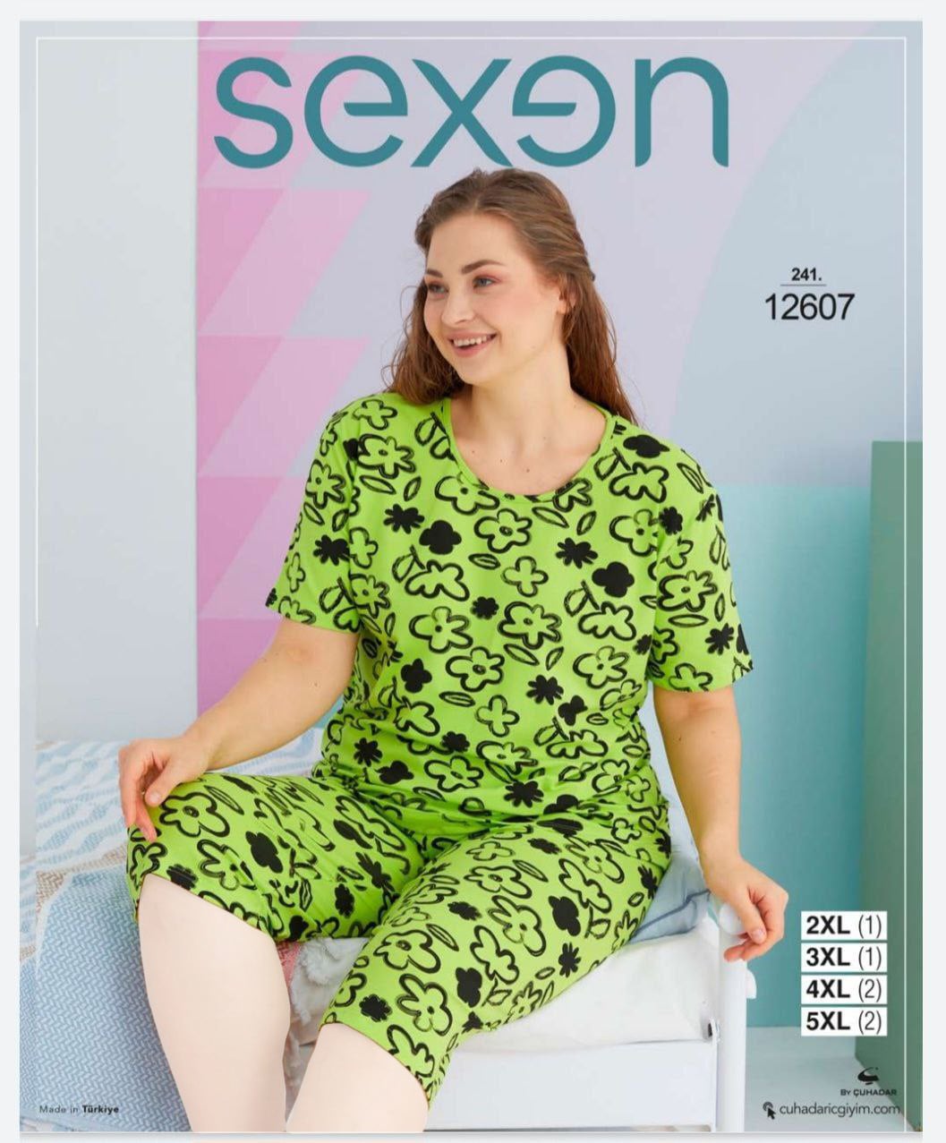 سکسن | Sexen - ست تیشرت و شلوارک اسپرت زنانه سایز بزرگ 12607 ترک