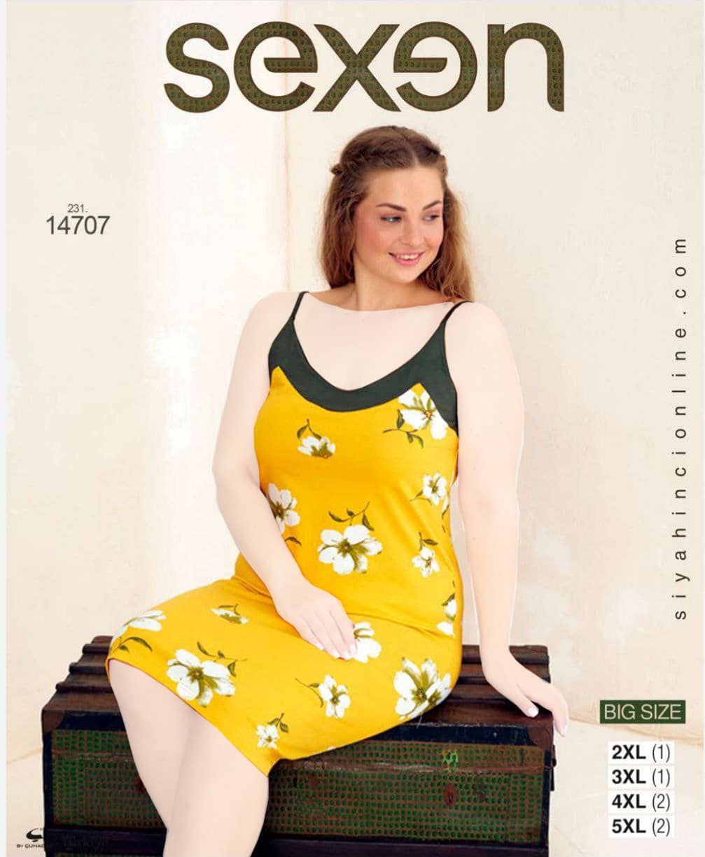 سکسن | Sexen - پیراهن بلند راحتی زنانه سایز بزرگ 14707 ترک