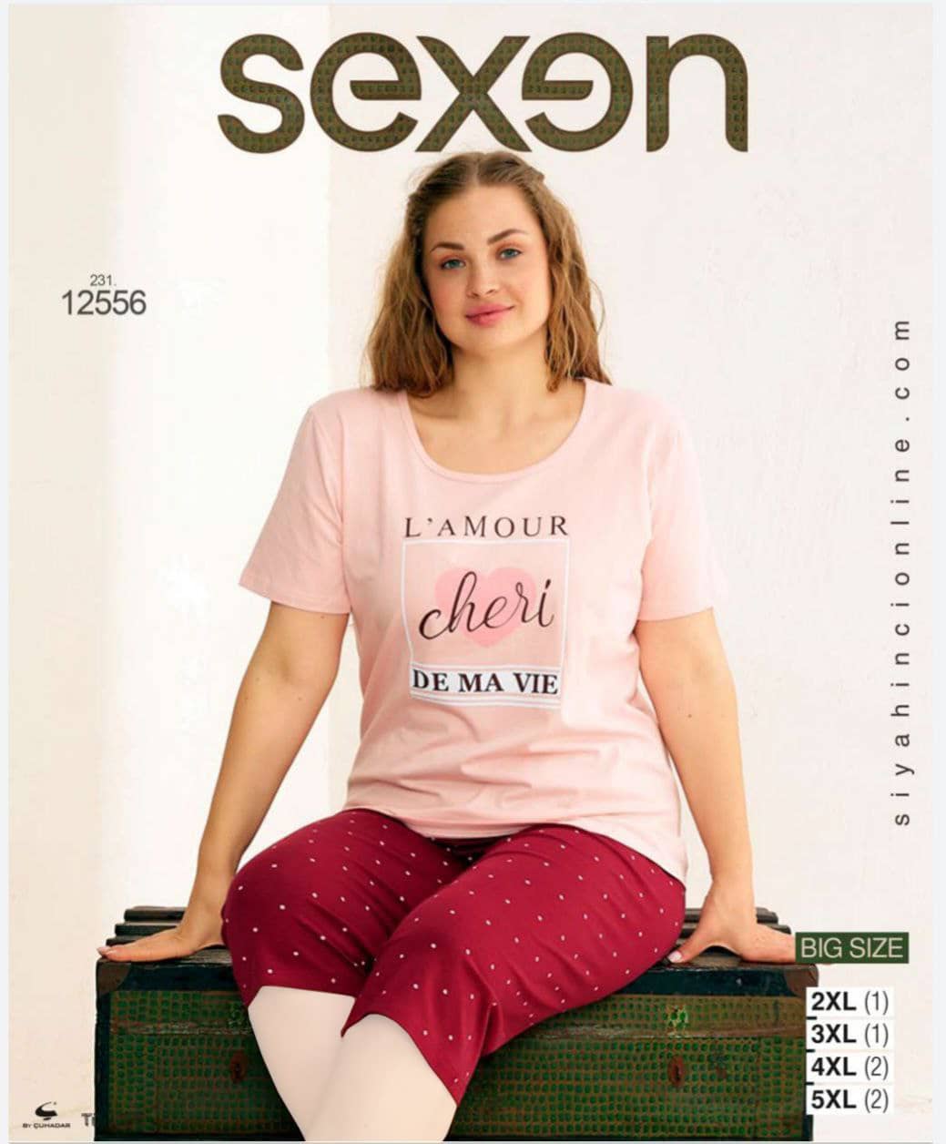 سکسن | Sexen - ست تی شرت و شلوارک راحتی زنانه سایز بزرگ 12556 ترک