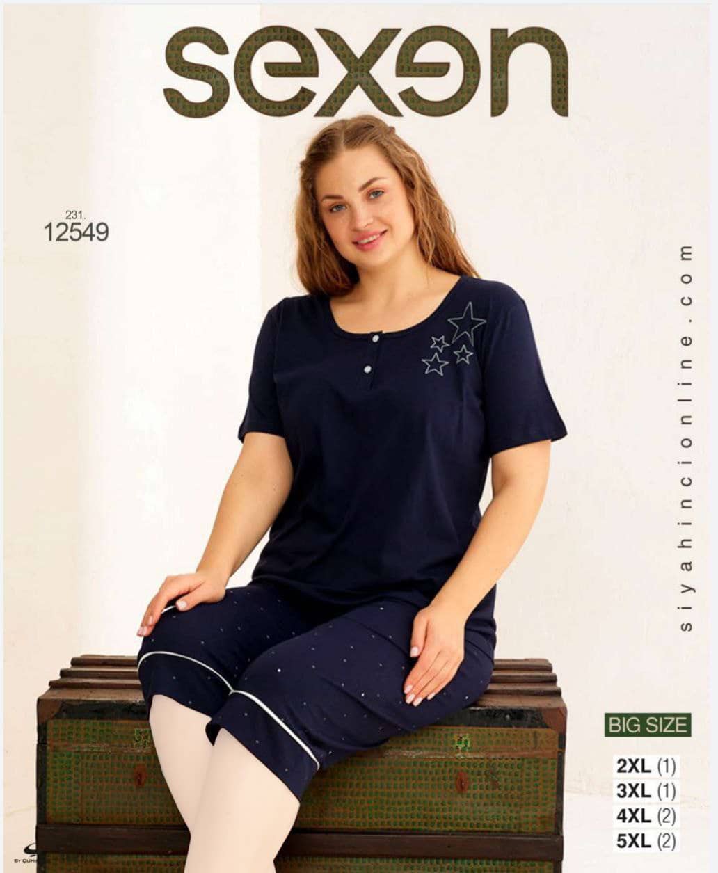 سکسن | Sexen - ست تی شرت و شلوارک راحتی سایز بزرگ زنانه 12549 ترک