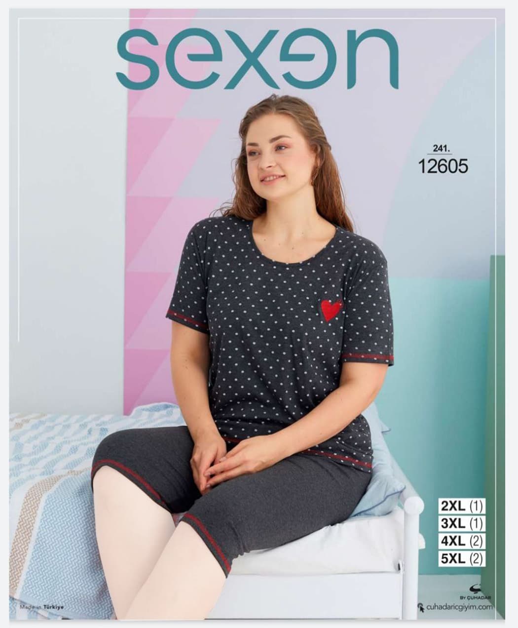 سکسن | Sexen - ست تی شرت و شلوارک راحتی سایز بزرگ زنانه 12605 ترک