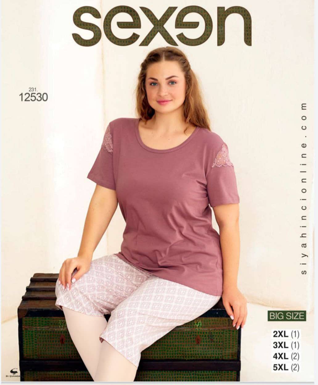 سکسن | Sexen - ست تی شرت و شلوارک خانگی زنانه سایز بزرگ 12530 ترک