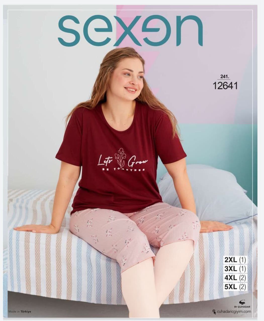 سکسن | Sexen - ست تی شرت و شلوارک خانگی زنانه سایز بزرگ 12641 ترک
