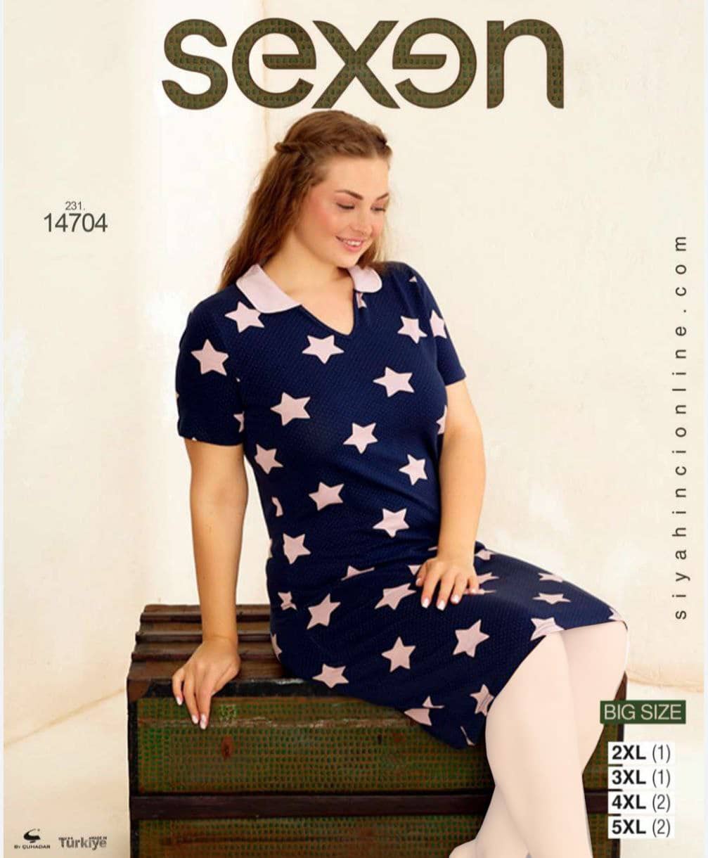 سکسن | Sexen - پیراهن بلند راحتی زنانه سایز بزرگ 14704 ترک