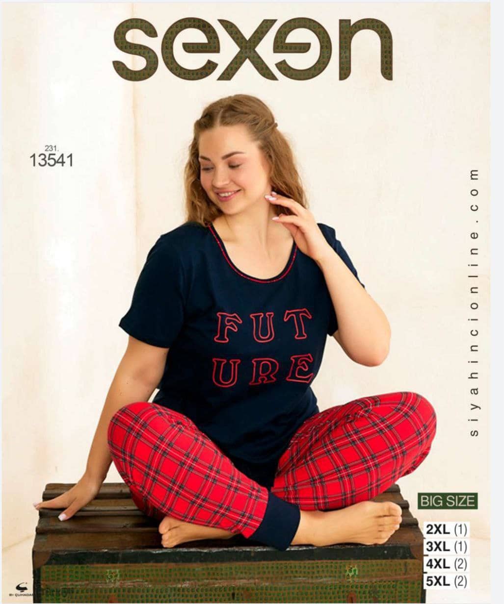 سکسن | Sexen - ست تی شرت و شلوار راحتی زنانه بیگ سایز 13541 ترک