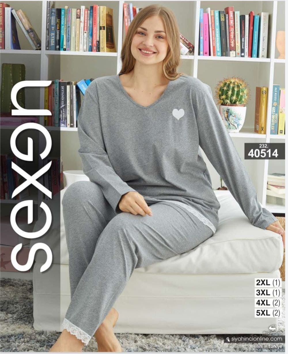 سکسن | Sexen - ست تیشرت آستین بلند و شلوار راحتی زنانه سایز بزرگ 40514 سکسن